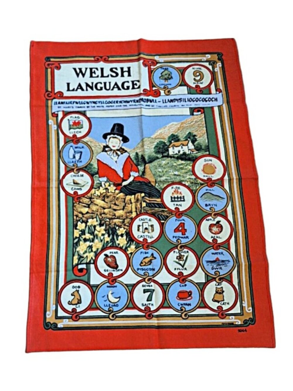 Vintage Welsh Language Souvenir Tea Towel Unused